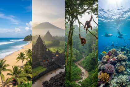 Paysage tropical de Bali avec plages et montagnes verdoyantes