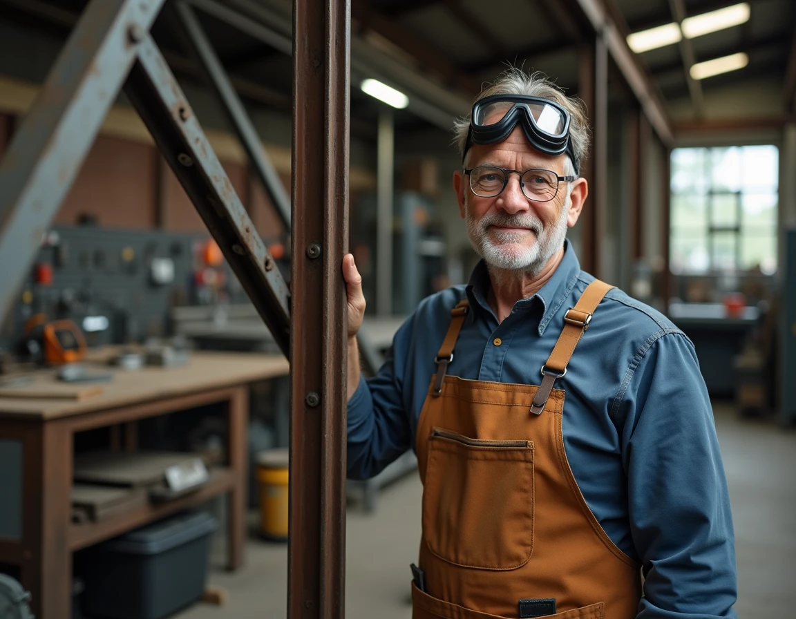 Artisan métallier d'Albrand Constructions Métalliques dans son atelier industriel de la Meuse avec une structure en acier