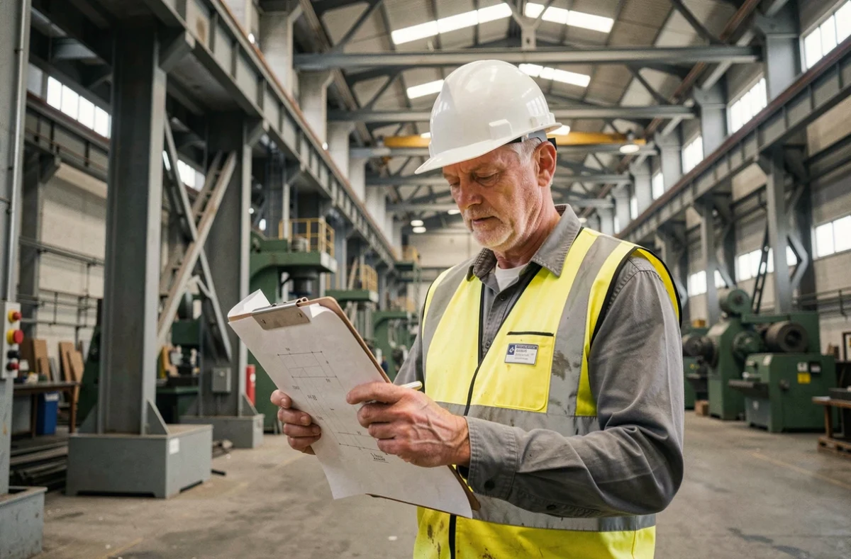 Technicien de Constructeur Industriel Lambert consultant des plans dans une installation industrielle de la Meuse
