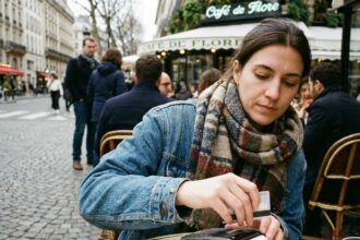 Jeune femme faisant un paiement sans contact au café