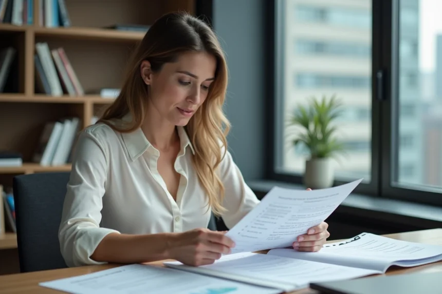Femme en travail de bureau dans un environnement urbain