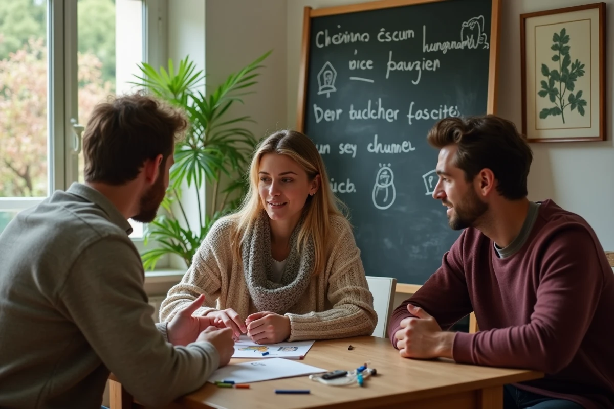 Trois amis discutant autour d