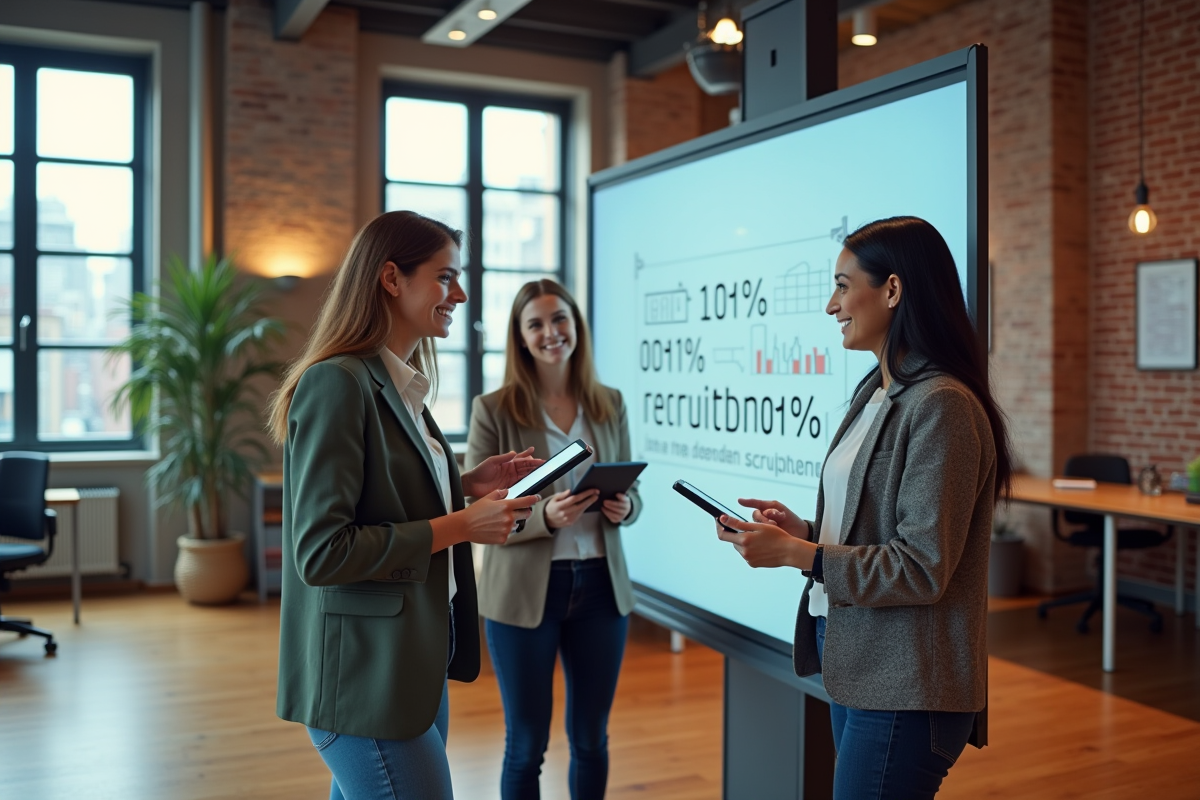 Femmes discutant autour de table dans espace coworking