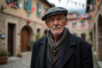 Homme âgé en beret lors d'un festival villageois