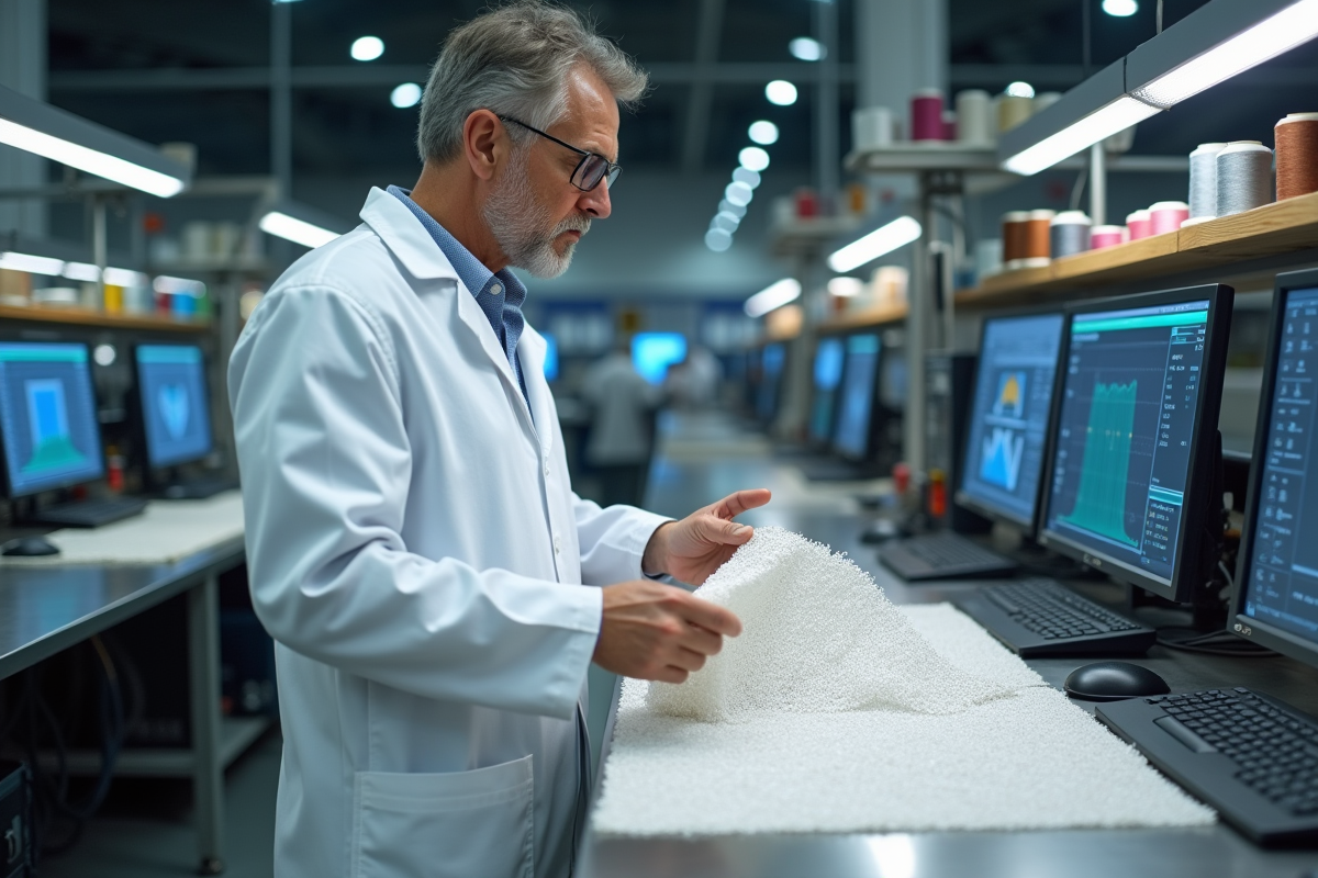 Ingénieur textile examinant un échantillon en laboratoire
