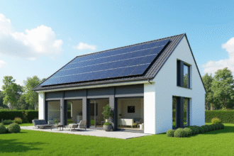 Maison moderne avec panneaux solaires et label energie