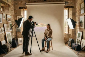 Studio de photographie portrait en Provence-Alpes-Côte d'Azur avec photographe professionnel et sujet assis