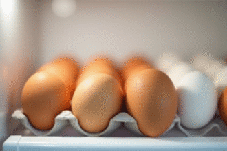 Oeufs frais dans une étagère de réfrigérateur lumineuse