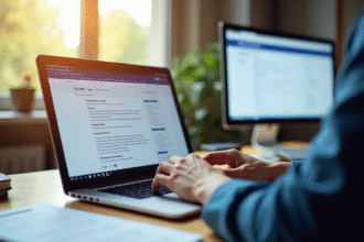 Ordinateur portable avec interface ChatGPT sur un bureau lumineux