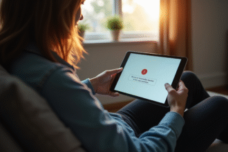 Personne inquiète avec tablette affichant erreur streaming