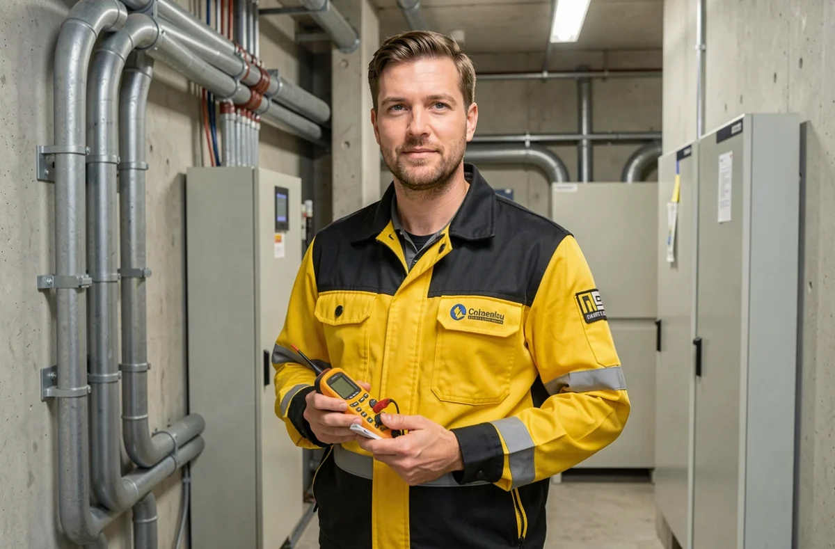 Technicien Primowatt en intervention électrique dans un bâtiment commercial en Seine-et-Marne