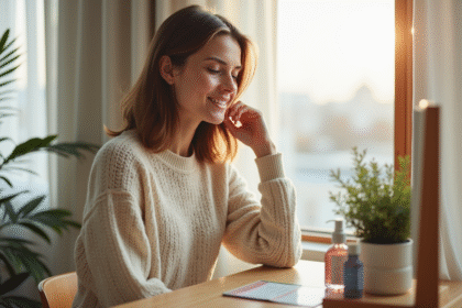Femme dans sa routine matinale de soins capillaires