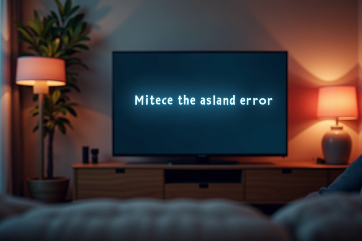 Ecran de télévision moderne montrant erreur streaming dans salon